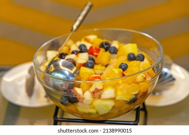 Big Bowl Of Mix Fruits Salad With Ladle