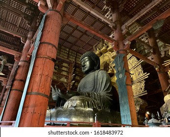 Big Buddha Bronze Statue.Daibutsu Of Oldtown Todaiji, Nara, Japan