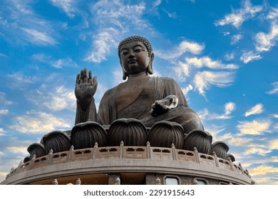 The Big Buddha is a Large Bronze Statue of Buddha With Sky, Completed in 1993 and Located at Ngong Ping, Lantau Island, in Hong Kong, Symbolises The Harmonious Relationship Between Human And Nature
