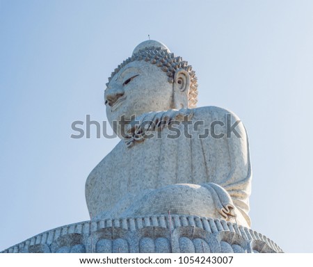 Big Buddha statue Was built on a high hilltop of Phuket Thailand Can be seen from a distance