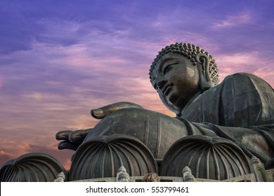 Big Buddha statue High mountain, buddhist temple in Hong Kong China