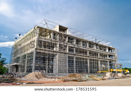 Big building in construction process