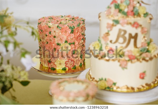 Big Cake Decorated Flowers Birds Cream Food And Drink Holidays