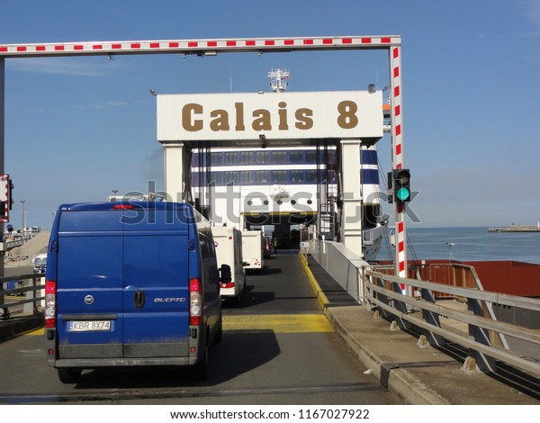 Big car ferry ships at harbour of Calais,\
France. 11th Apr.2011
