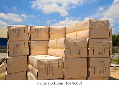 Big Carton Boxes On Sky Background.