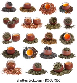 Big chinese tea collection on white background