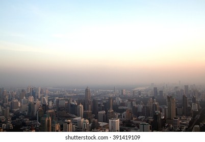 Big City In Misty Sunrise, Bangkok, Thailand