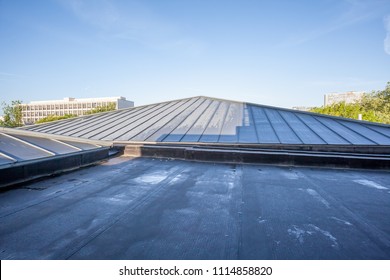 In A Big City There Is A Flat Roof On A High Building