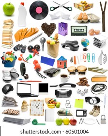 The Big Collection Of Different Objects On White Background