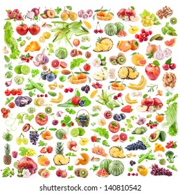 Big Collection of fruits and vegetables isolated on white background - Shutterstock ID 140810542