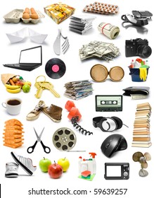 Big collection of objects isolated on white background