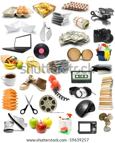 Big collection of objects isolated on white background