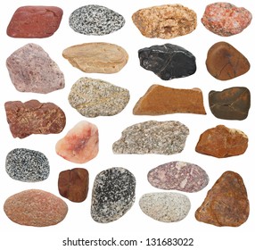 Big Collection Rocks Isolated On White Background