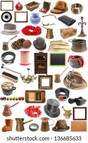 Big Collection Of Vintage Objects  Over White Background