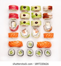 Big colorful sushi set on a white background. Top view. - Powered by Shutterstock