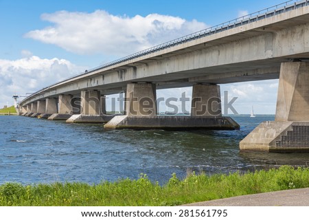 Big concrete bridge over Dutch lake near Lelystad