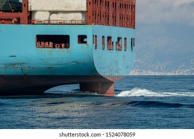 Big Container Ship Stern Close Up Detail