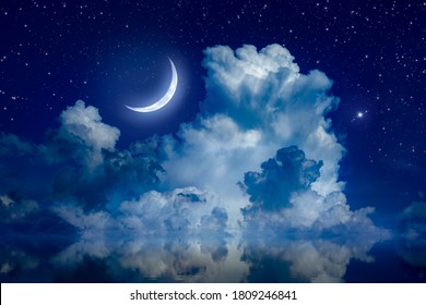 Premium AI Image  Starry Night Serenity Simple Moon Clouds and Stars  Sticker
