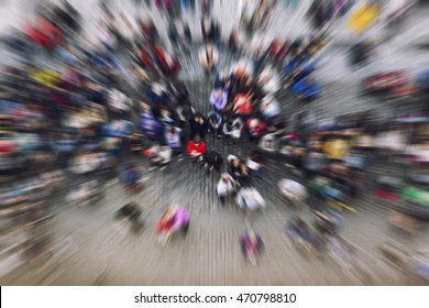 Big Crowd Of People Blurred On The Street