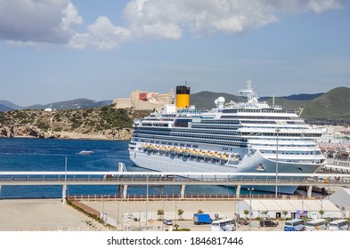 Big Cruise Ship In The Port Of Ibiza, Spain