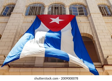 Big Cuban Flag Inside Of The Museum Of Revolution In Havana, Cuba, North America