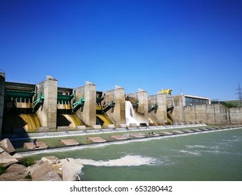 Big Dam On Siret River With Fishermans