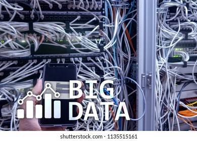 Big data analysing server. Internet and technology.