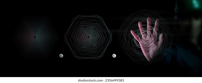 Big data analysis with AI technology for business analytics. Insights from data mining, filtering, sorting, clustering. Data scientist hand working on machine learning on virtual computer screen