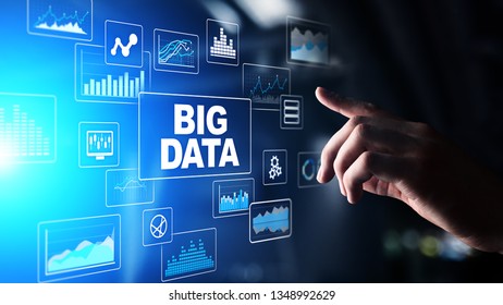 Big data analysis, business intelligence, technology solutions concept on virtual screen.