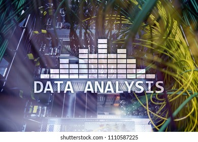 Big Data analysis text on server room background. Internet and modern technology concept.
