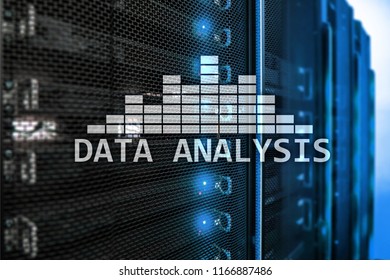 Big Data analysis text on server room background. Internet and modern technology concept.