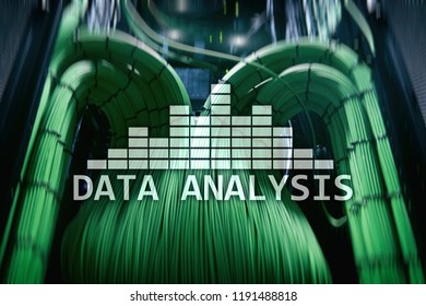 Big Data analysis text on server room background. Internet and modern technology concept.