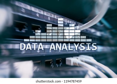 Big Data analysis text on server room background. Internet and modern technology concept.