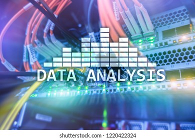 Big Data analysis text on server room background. Internet and modern technology concept.