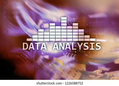 Big Data analysis text on server room background. Internet and modern technology concept.
