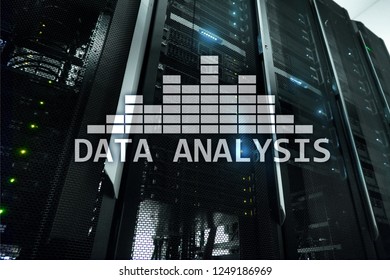 Big Data analysis text on server room background. Internet and modern technology concept.