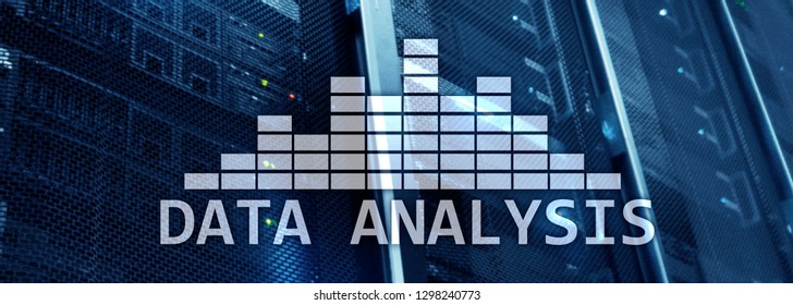 Big Data analysis text on server room background. Internet and modern technology concept.