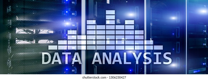 Big Data analysis text on server room background. Internet and modern technology concept