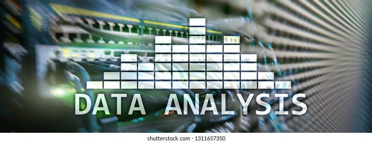 Big Data analysis text on server room background. Internet and modern technology concept
