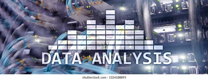 Big Data analysis text on server room background. Internet and modern technology concept