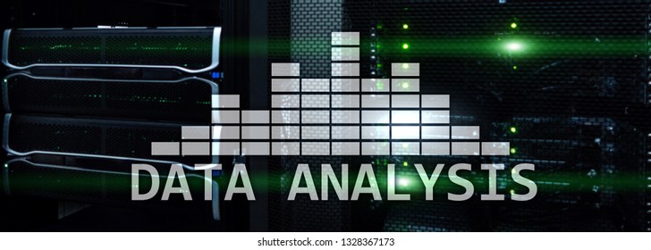 Big Data analysis text on server room background. Internet and modern technology concept