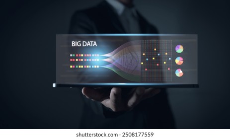 Big data analysis visualization Big data information and technology on virtual screen Complex data set on touch screen