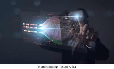 Big data analysis visualization Big data information and technology on virtual screen Complex data set on touch screen