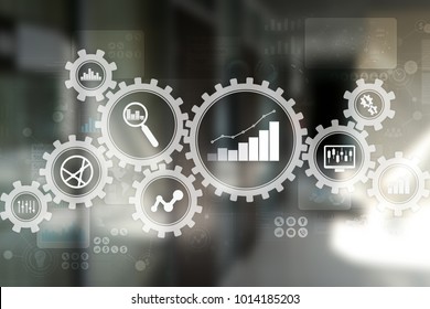 Big Data Analytics. BI Business Intelligence Concept With Chart And Graph Icons On Virtual Screen.