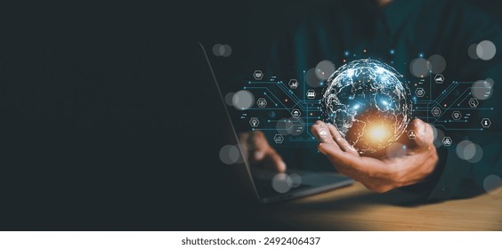 Big data analytics and business intelligence concept. World map point and line composition concept of global business.Digital link tech, big data, business target. - Powered by Shutterstock - Get 15% off with code: PIKWIZARD15