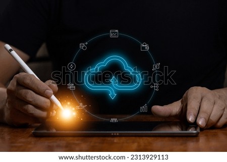 Big data analytics and business intelligence concept with charts and graphs icons on digital screen interface from laptop. concept of computation banking and financial analysis could system