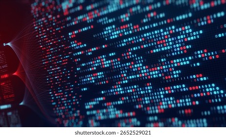 Big Data Analytics Neural Network Data Flow Visualization, AI Machine Learning, Quantum Computing, Binary Code Digital Grid, Futuristic Artificial Intelligence Technology Abstract Background