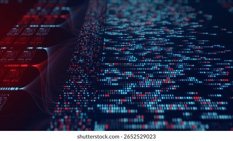 Big Data Analytics Neural Network Data Flow Visualization, AI Machine Learning, Quantum Computing, Binary Code Digital Grid, Futuristic Artificial Intelligence Technology Abstract Background