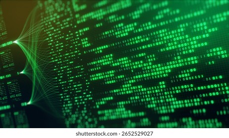 Big Data Analytics Neural Network Data Flow Visualization, AI Machine Learning, Quantum Computing, Binary Code Digital Grid, Futuristic Artificial Intelligence Technology Abstract Background