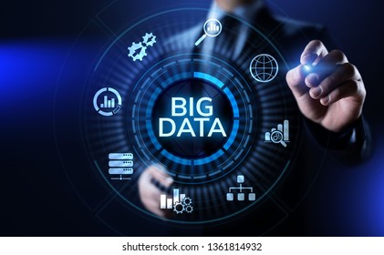 Big data analytics technology internet technology concept. Businessman pressing button on virtual screen.